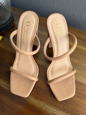 Olivia Simone Nude Double-Strap Block Heel Sandals